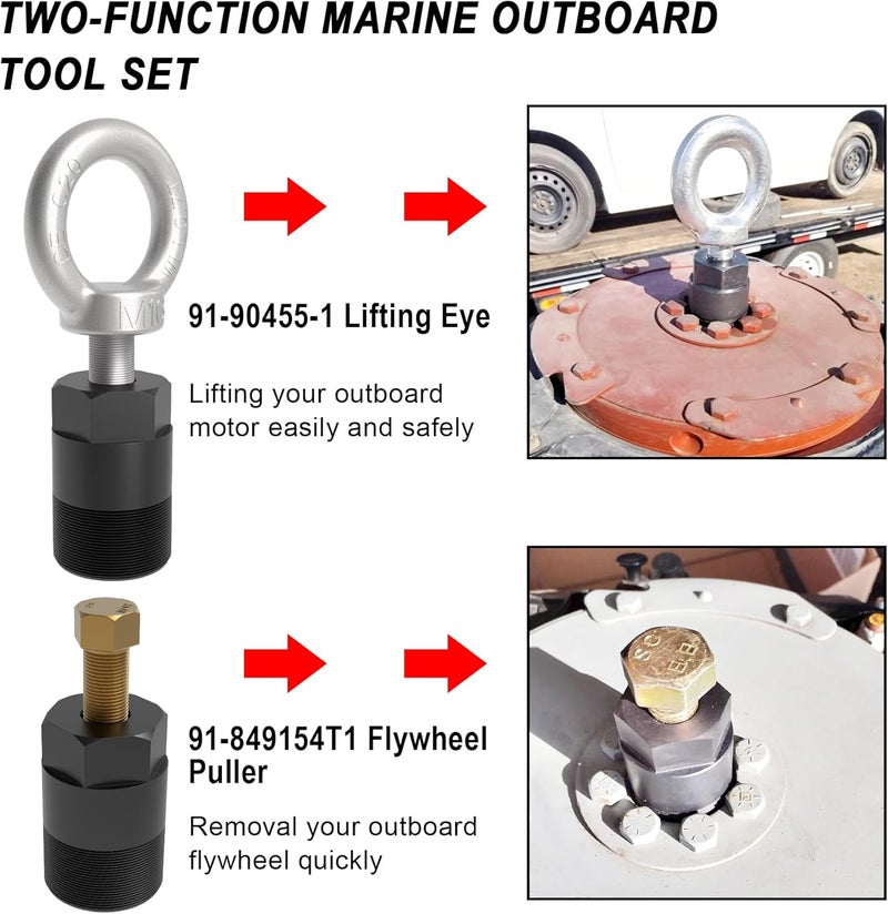 Sporthfish 91-849154T1 Flywheel Puller Removal Tool 91-90455-1 Lift Ring Set Compatible with Mercury Mariner Force Yamaha Outboard Flywheel Puller Lifting Eye Tool, 4PCS - Image 3